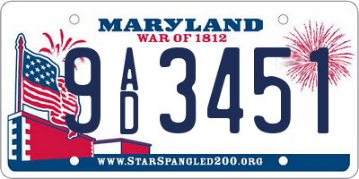 MD license plate 9AD3451