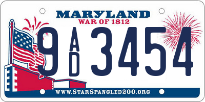 MD license plate 9AD3454