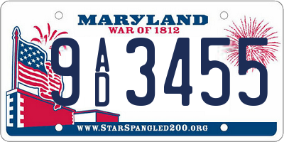 MD license plate 9AD3455
