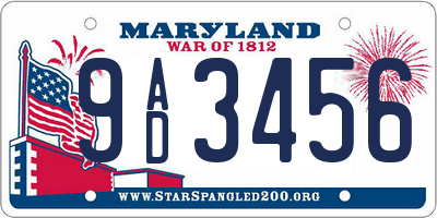 MD license plate 9AD3456