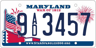 MD license plate 9AD3457