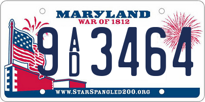 MD license plate 9AD3464