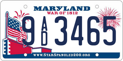 MD license plate 9AD3465