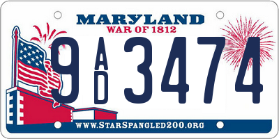 MD license plate 9AD3474