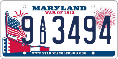 MD license plate 9AD3494