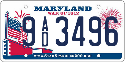 MD license plate 9AD3496