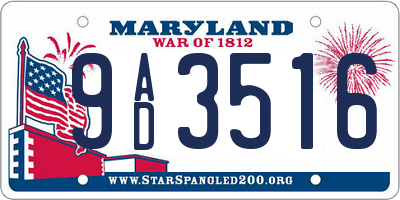 MD license plate 9AD3516