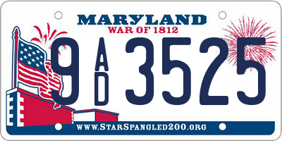 MD license plate 9AD3525