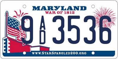MD license plate 9AD3536