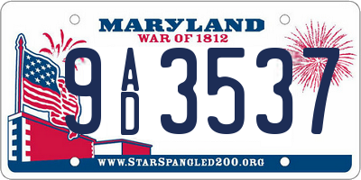 MD license plate 9AD3537