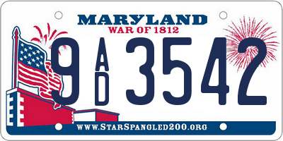 MD license plate 9AD3542