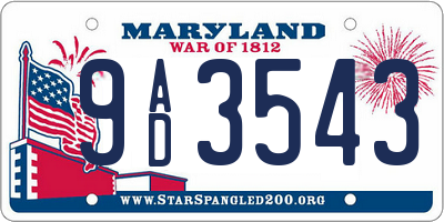 MD license plate 9AD3543
