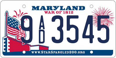 MD license plate 9AD3545