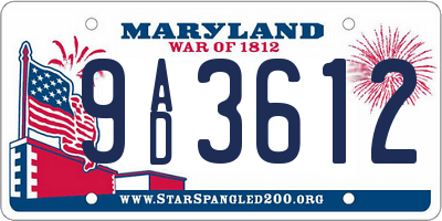 MD license plate 9AD3612