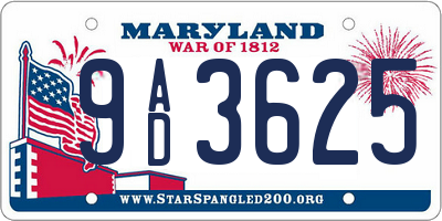 MD license plate 9AD3625