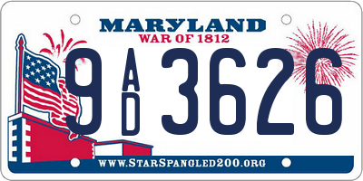 MD license plate 9AD3626