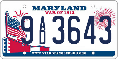 MD license plate 9AD3643