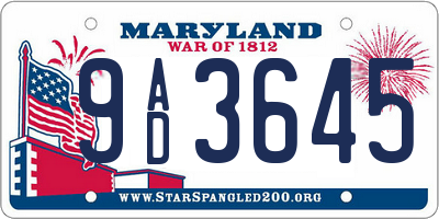 MD license plate 9AD3645