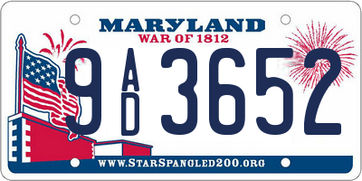 MD license plate 9AD3652