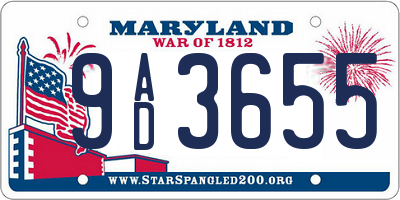 MD license plate 9AD3655