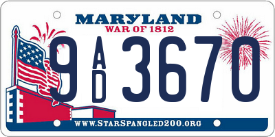 MD license plate 9AD3670