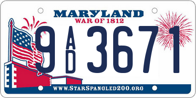 MD license plate 9AD3671