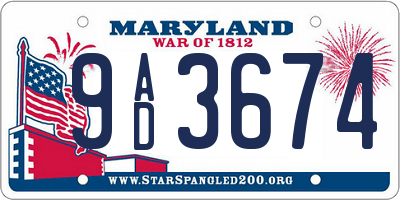 MD license plate 9AD3674
