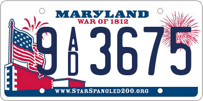 MD license plate 9AD3675