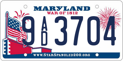 MD license plate 9AD3704