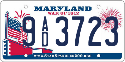 MD license plate 9AD3723