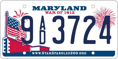 MD license plate 9AD3724