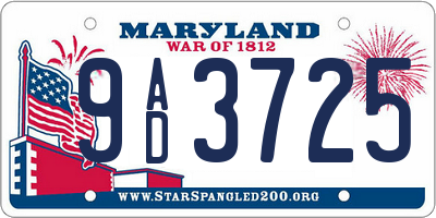 MD license plate 9AD3725