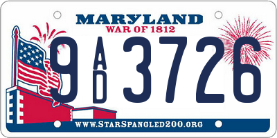 MD license plate 9AD3726