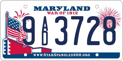 MD license plate 9AD3728