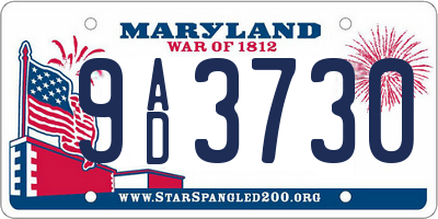 MD license plate 9AD3730