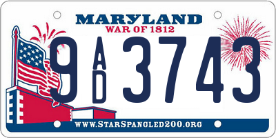 MD license plate 9AD3743