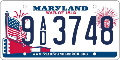 MD license plate 9AD3748