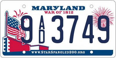 MD license plate 9AD3749