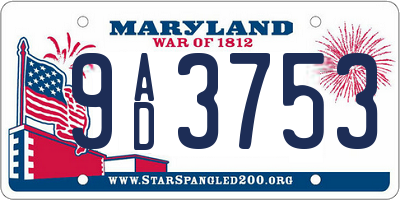 MD license plate 9AD3753