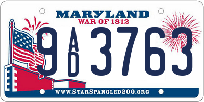 MD license plate 9AD3763