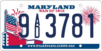 MD license plate 9AD3781