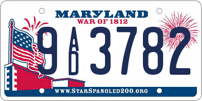 MD license plate 9AD3782