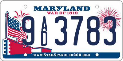 MD license plate 9AD3783