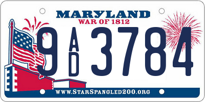 MD license plate 9AD3784