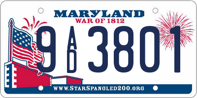 MD license plate 9AD3801