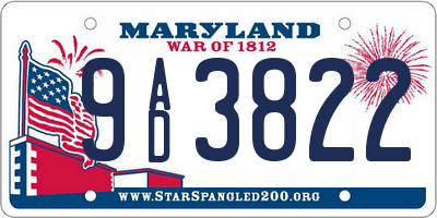 MD license plate 9AD3822