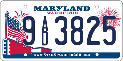 MD license plate 9AD3825