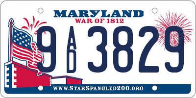 MD license plate 9AD3829