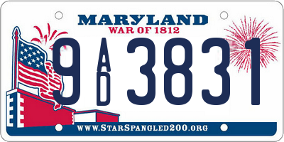 MD license plate 9AD3831