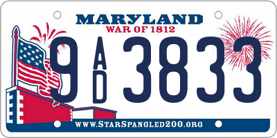 MD license plate 9AD3833